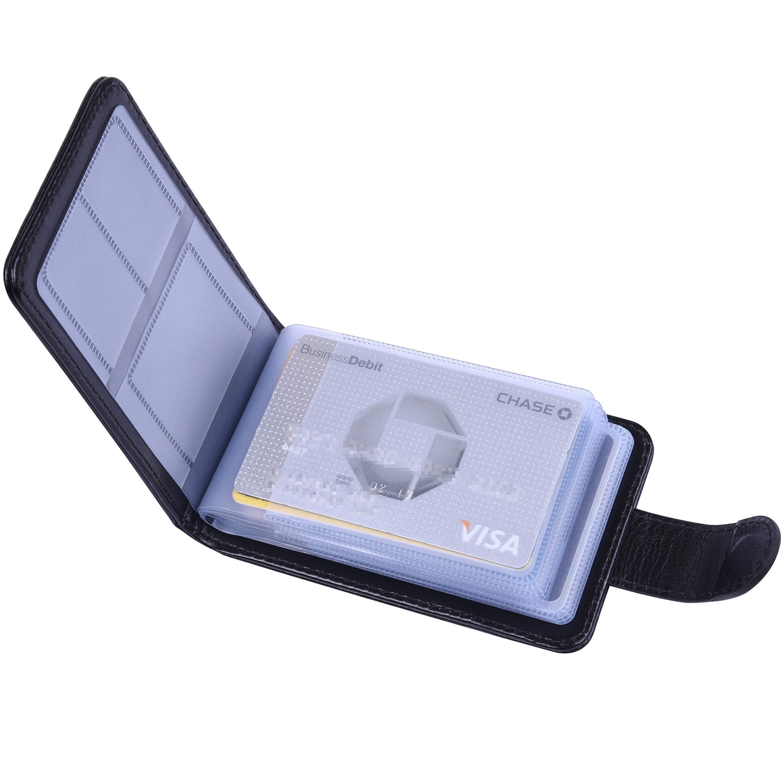 wisdompro Credit Card Holder for Men & Women, PU Leather RFID Blocking Debit Card Wallet ID Bank Card Case with Magnetic Shut (Build in 20 Card Slot)-Horizontal