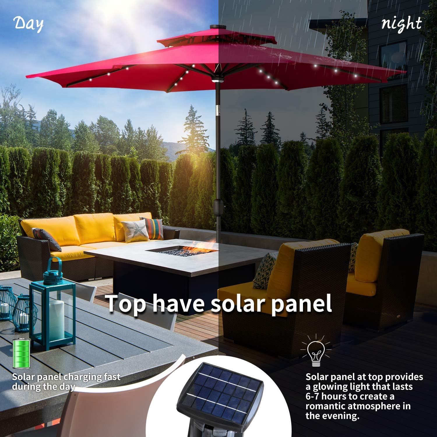 9ft Patio Table Umbrella With Crank And 8 Ribs Tilt Adjustment Outdoor Umbrella