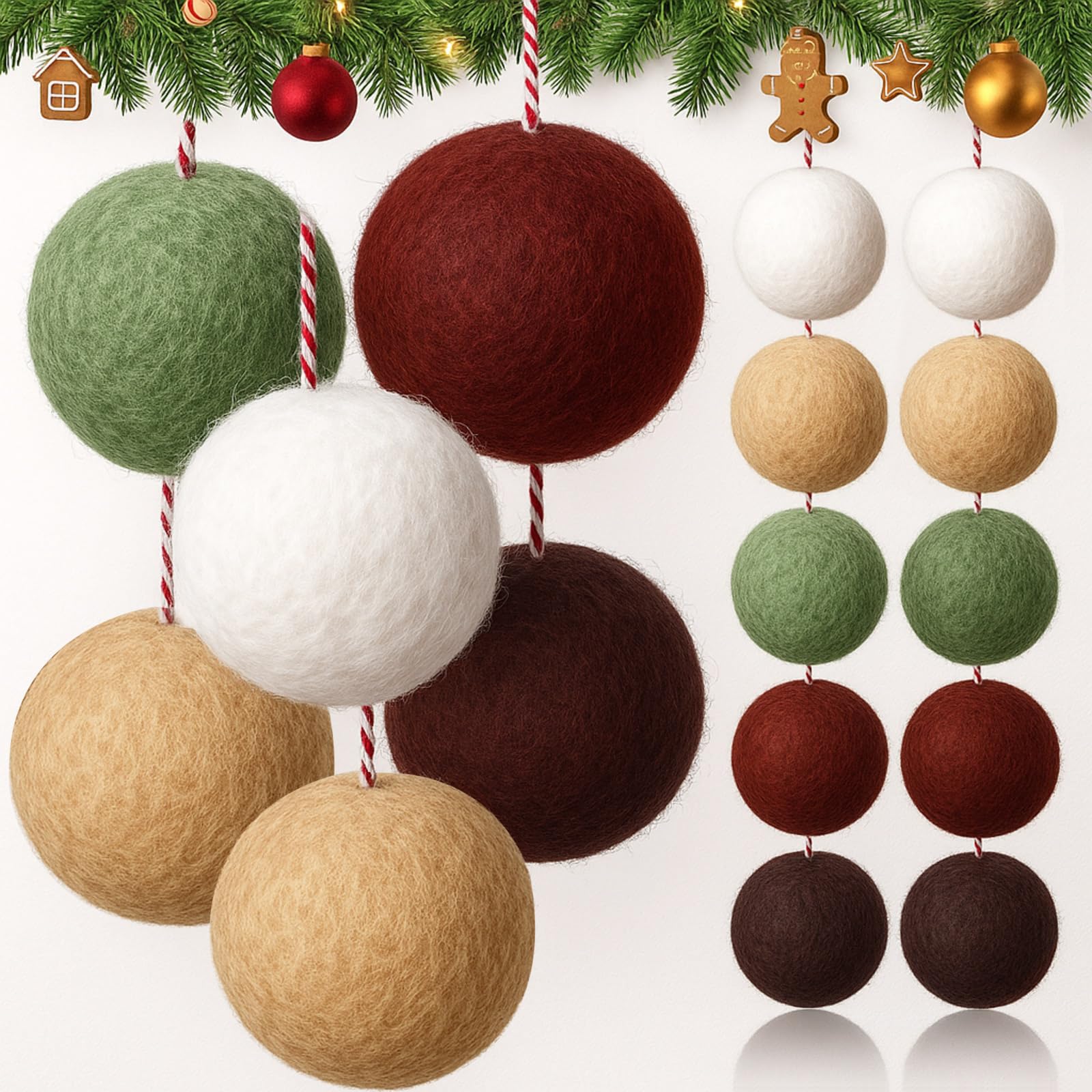 View 1 of 20 Pcs Christmas Felt Ornaments Handmade Wool Felt Balls for Christmas Tree 2.36'' Vintage Farmhouse Hanging Rustic Natural Balls Decorations for Xmas Tree Party Decors(Classic)