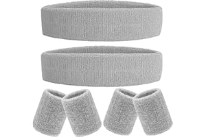 IMAGERIO 6 Pieces Sweatband Set Sports Headband Wristband Set, Moisture Wicking Athletic Sweatbands 4 Wrist Sweatband and 2 Headbands, Terry Cloth Sweat Absorbing Head Band for Workout