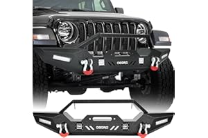 OEDRO Front Bumper Compatible with 2018-2025 Jeep Wrangler JL & Unlimited, 20-25 Gladiator, Rock Crawler Bumper with Winch Plate Mounting & 4 x LED Lights & 2 x D-Rings