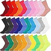 Jadive 30 Pairs Womens Crew Socks Solid Color Socks Lightweight Cute Women Cotton Gym Athletic