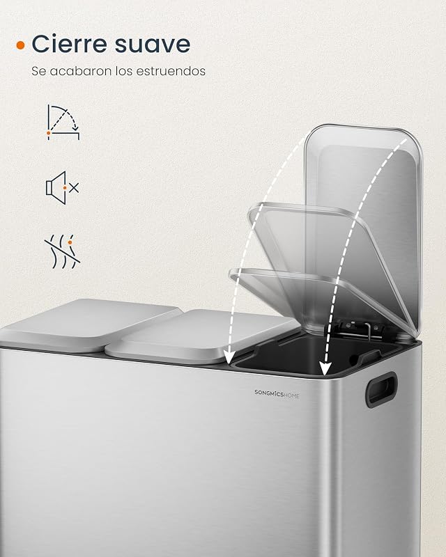 Papelera de Cocina Triple, 3 x 15 L, con Pedales, Acero