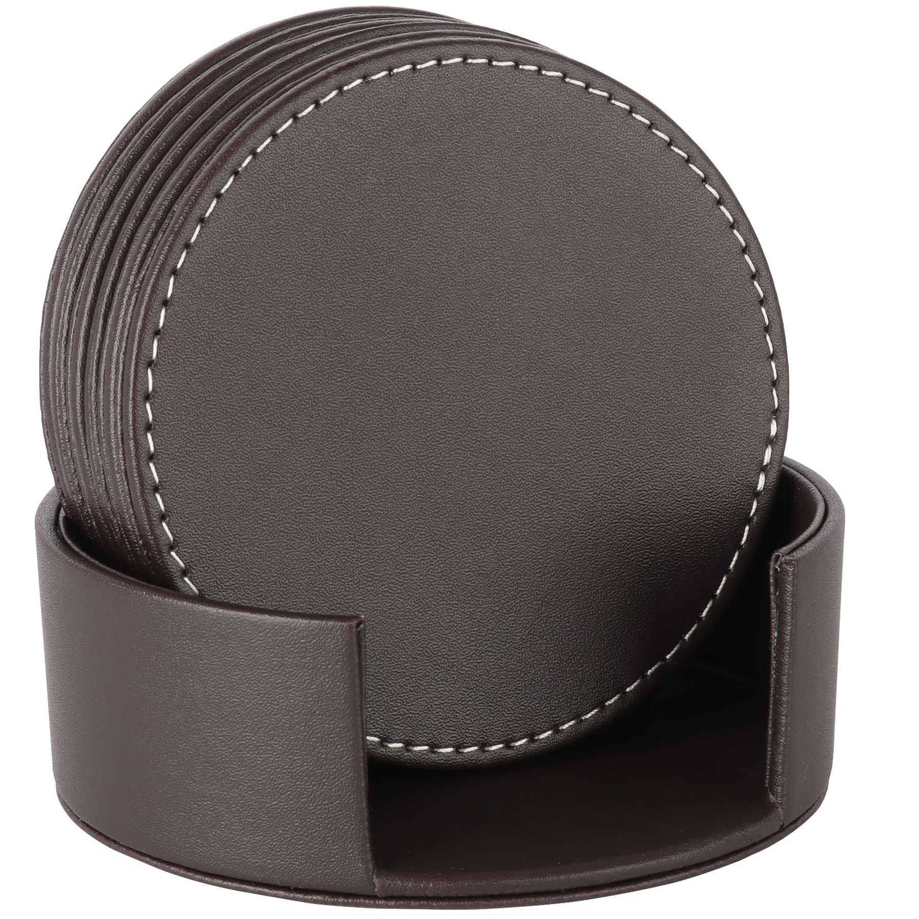 AUMISKY Coasters for Drinks, Set of 6 Round Leather Coffee Coasters, 10cm