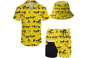 Wdpsuxin Mens 2 Piece Tracksuit Hawaiian Button Down Shirt and Compression Liner Shorts Sets with Bucket Hats