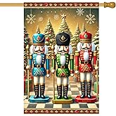BlissYard Nutcracker Christmas House Flag 28 x 40 Inch Double Sided Holiday Garden Flag with Festive Tree Gift and Soldier Design for Winter Yard Porch Outdoor Decor