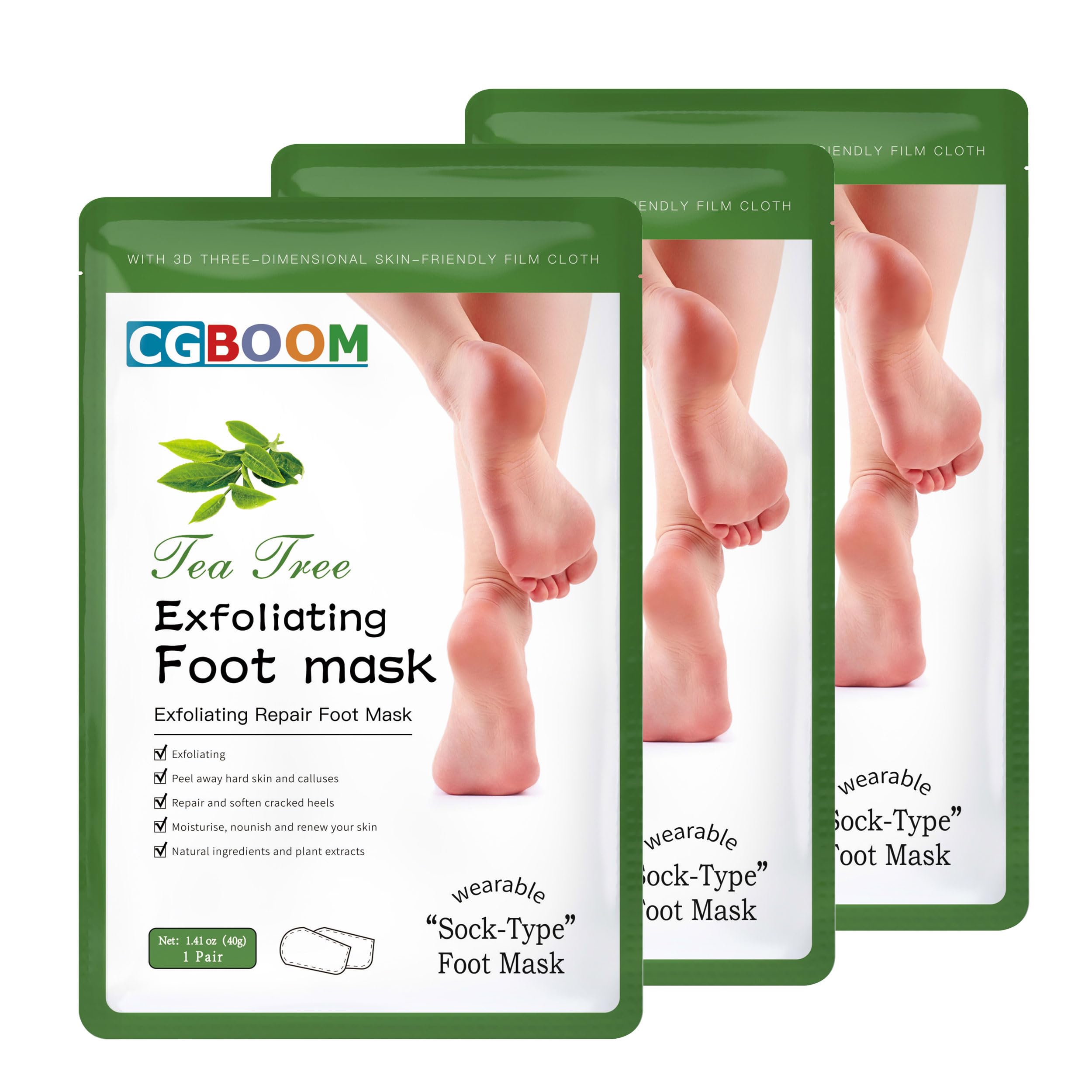 HOKIAMCN 3 Pairs Foot Peel Mask, Tea Tree Foot Exfoliating Mask Socks Calluses Remover Dead Skin, Moisturizing Feet Peeling Mask for Dry Skin,Cracked Heels,Foot SPA Socks for Women and Men