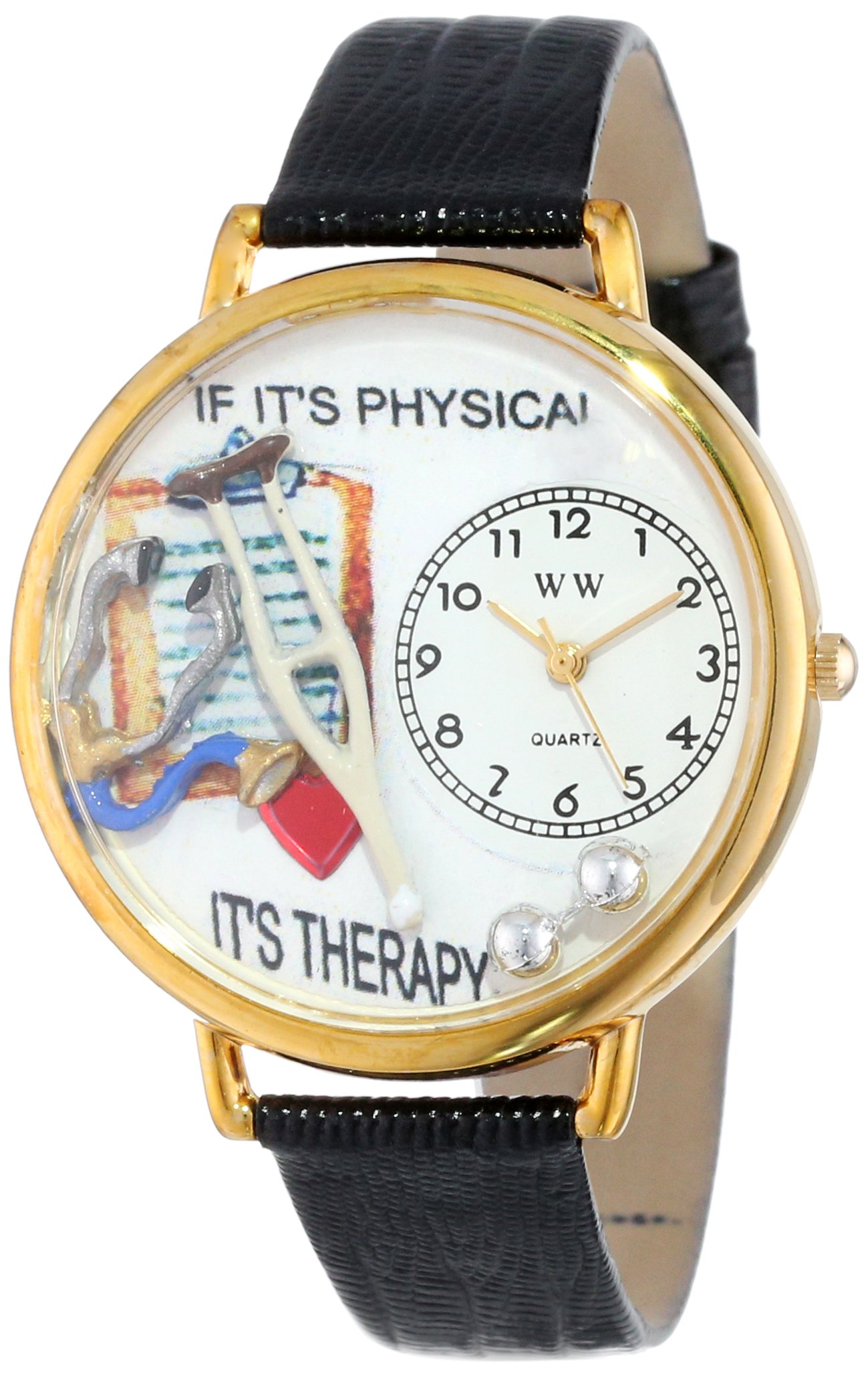 Whimsical Watches Physical Therapist Black Skin Leather and Goldtone Unisex Quartz Watch with White Dial Analogue Display and Multicolour Leather Strap G-0620022