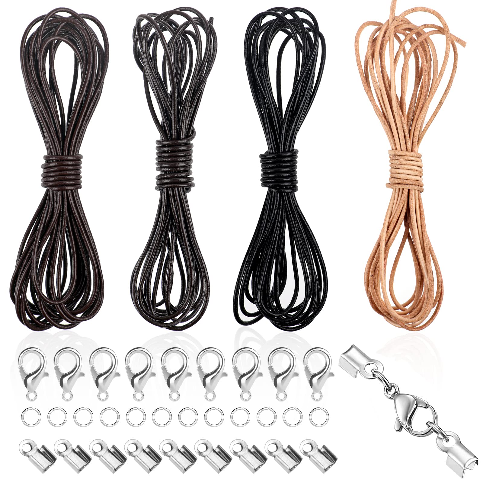 Hoiny 20M Leather Cord for Jewelry Making - 2mm Softened Thong With Clasp for Bracelet Necklace DIY Crafts (4 Colors)