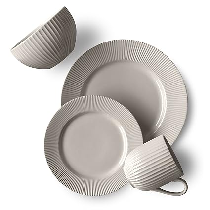 overandback 806522 Benton 16pc Dinnerware Set, Service for 4, Grey