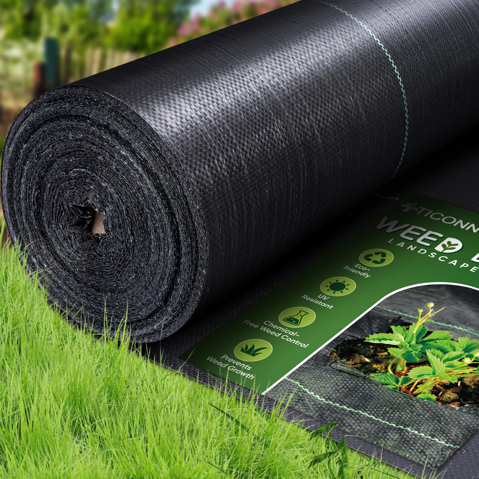 Photo 1 of TICONN 3FTx300FT Weed Barrier Fabric Heavy Duty, 3.2Oz Landscape Fabric for Garden, Yard, Driveway, and Vegetable Cultivation (1PK)