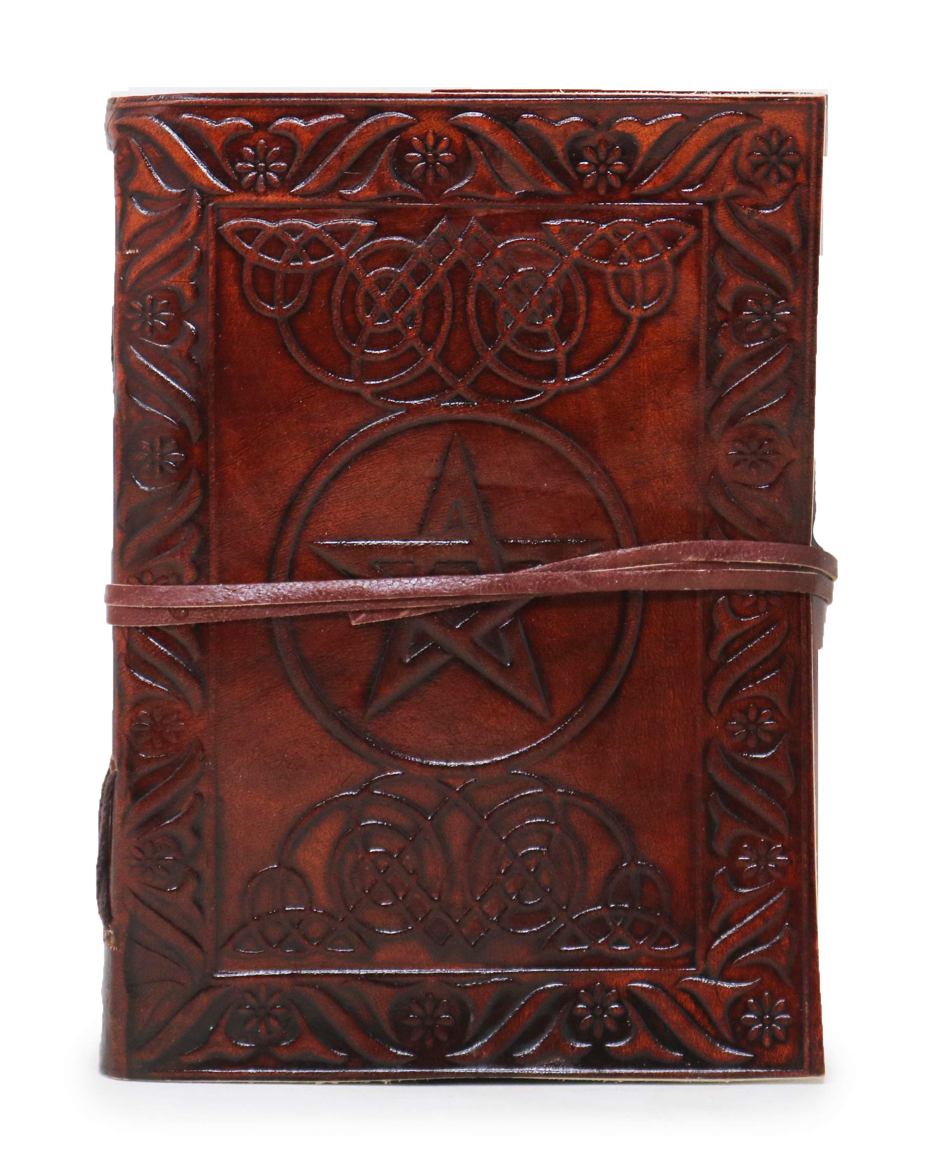 18 cm Genuine Leather Pentagram Star Grimoire Journal Book of Shadows Spell Diary Blank Notebook Sketchbook Gift for Artists Ink Pen Friednly