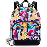 Fast Forward My Little Pony Mini Backpack - 10" Iconic Woven Small Backpack with Front Pocket and Button Bundle | Adjusts to Fit Kids, Toddlers, Teens, Women, Girls