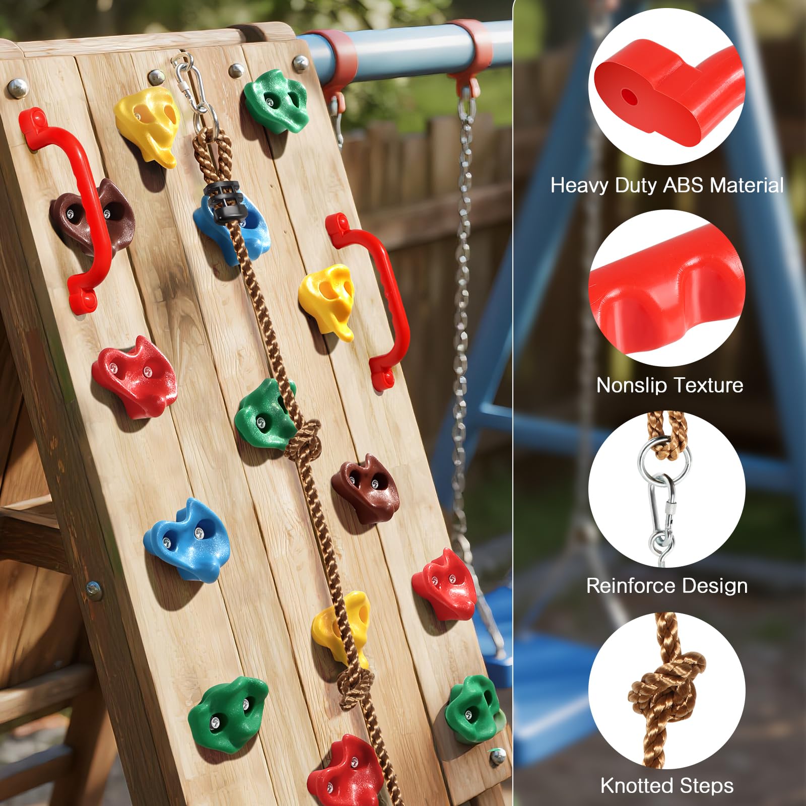 TOPNEW 20 PCS Rock Climbing Holds for Kids, Rock Wall Holds with 6.56 Ft Climbing Rope and 2 Handles, Rock Wall Climbing Kit for Indoor and Outdoor Playset - Includes Mounting Hardware