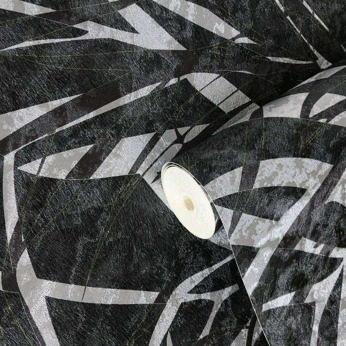 Wallpaper Black Silver Metallic Abstract Animal Faux Cow Fur Skin Textured Print