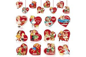 D4DREAM Vintage Valentine Ornaments for Tree Decorations - 12Pcs Wooden Heart Ornaments for Valentines Day Tree Decor Gifts f