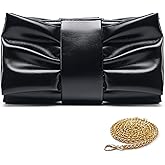 MUDUO Women Clutch Bag Dressy Formal Handbag Pleated PU Clutch Purse Detachable Chain Crossbody Bag