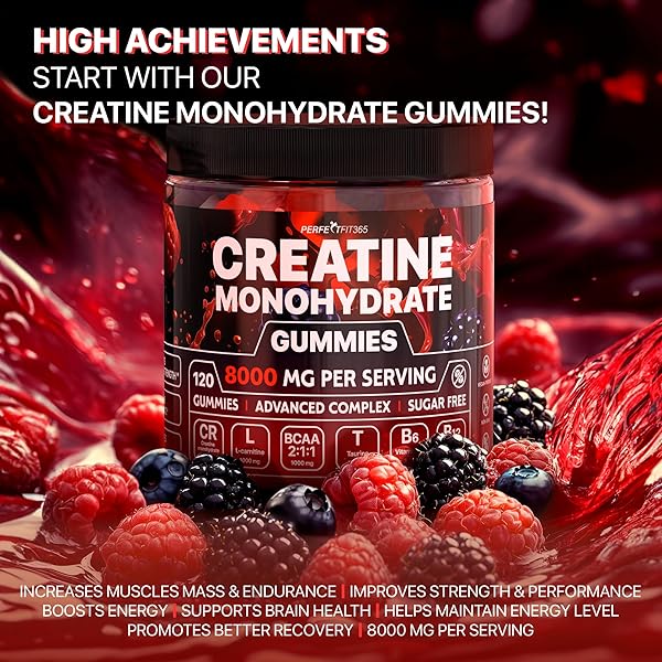 CREATINE MONOHYDRATE GUMMIES COMPLEX 8000MG WITH L-CARNITINE & TAURINE, FLAVORED CREATINE FOR WOMEN AND MEN WITH RASPBERRY & BLACKBERRY TASTE, PRE WORKOUT GUMMIES FOR MEN AND WOMEN – 120PCS