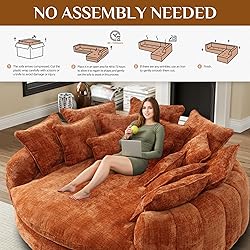 81” Oversized Upholstered Sofa Bed, Round Chaise