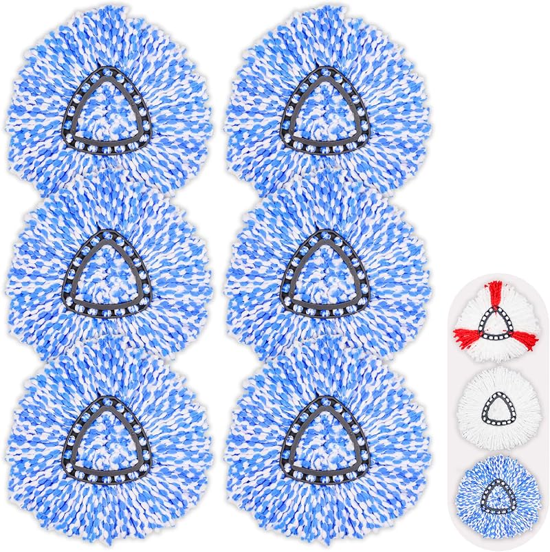 UNU 6 Pack Mop Head Replacement for Vileda Triangle Spin Mops Blue
