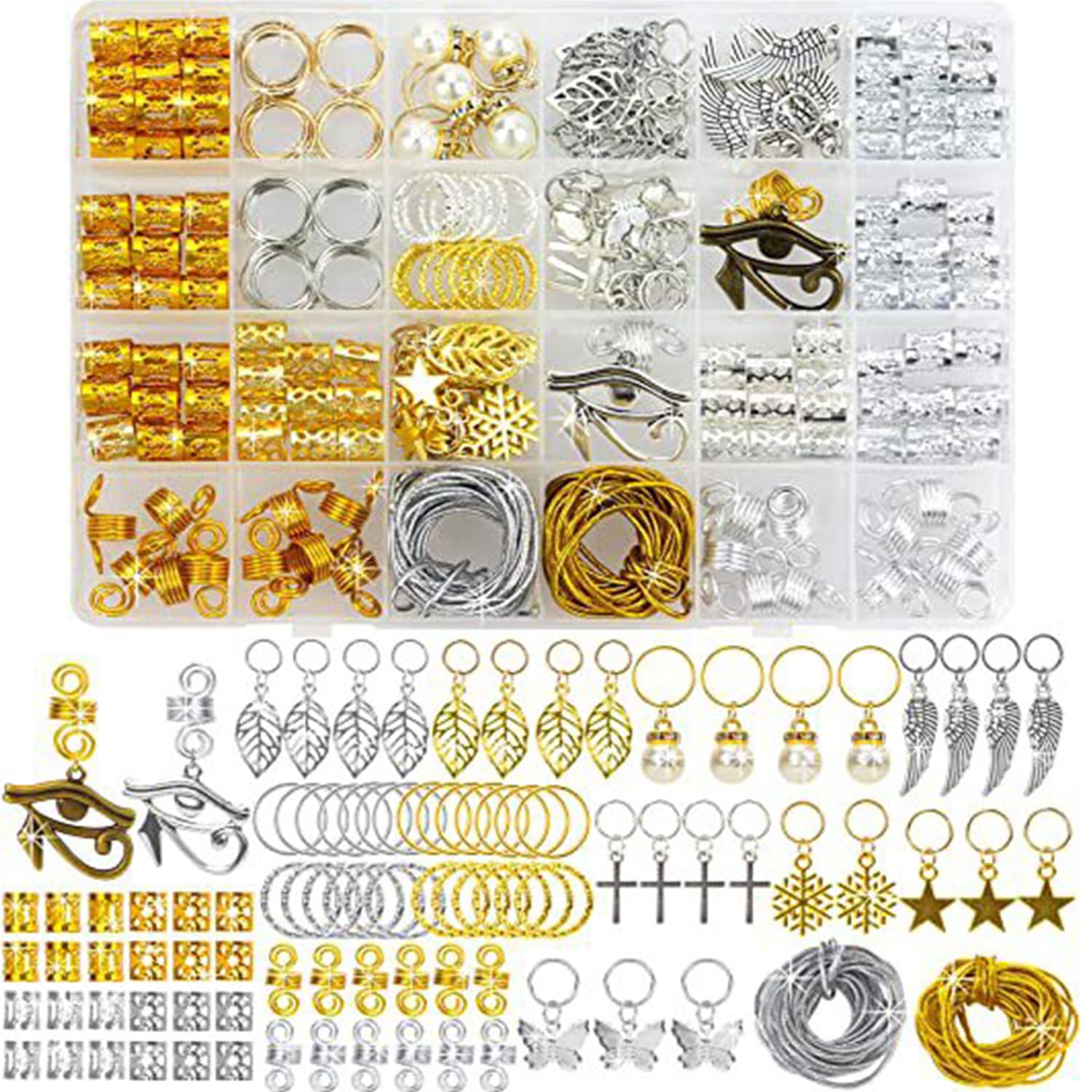 ZEACCT 200 Pieces Multicolor Metal Hair Accessories for Braids, Dreadlocks, Hair Jewelry Rings, Pendants, Unisex, Adult, All Seasons, Fashion, Non-Foldable