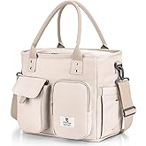 Hafmall Insulated Lunch Bag for Adults,Big lunch box for men, Wide Opening Insulated Bag with Shoulder Strap, Reusable Adult Lunch Bag For Work, Picnic(Beige)