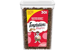 Temptations MixUps Crunchy and Soft Cat Treats, Cookout Flavor, 30 oz | Chicken, liver & beef flavors, under 2 calories per treat, 100% complete & balanced for adult cats, resealable stay-fresh tub