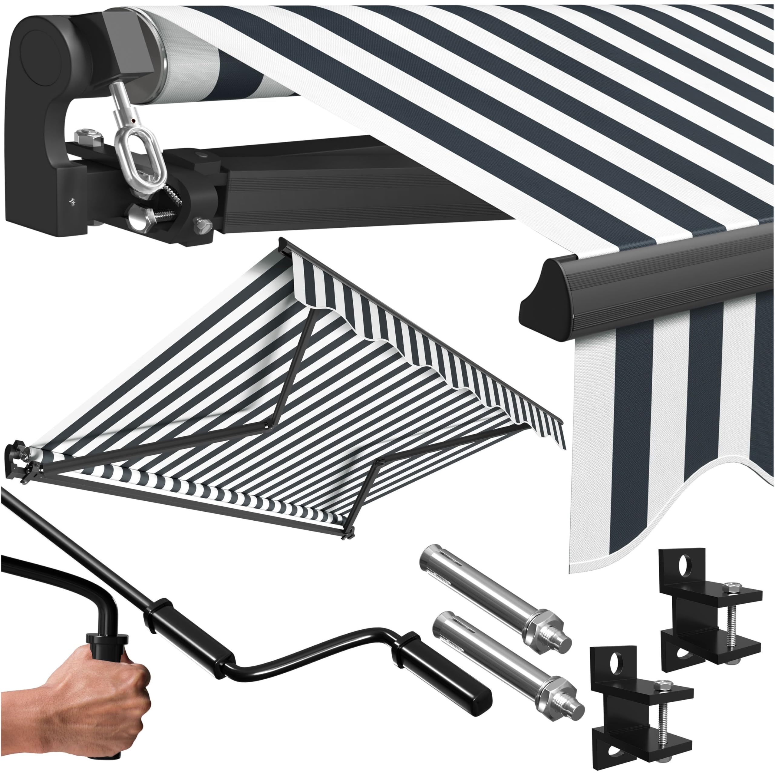 KESSER® Gelenkarmmarkise Markise Gelenkmarkise 250 x 200cm Terrassenmarkise Klemmmarkise Sonnenmarkise inkl. Wandhalterung Sonnenschutz Balkonmarkise wasserabweisend Alu/Polyester, Weiß/Anthrazit