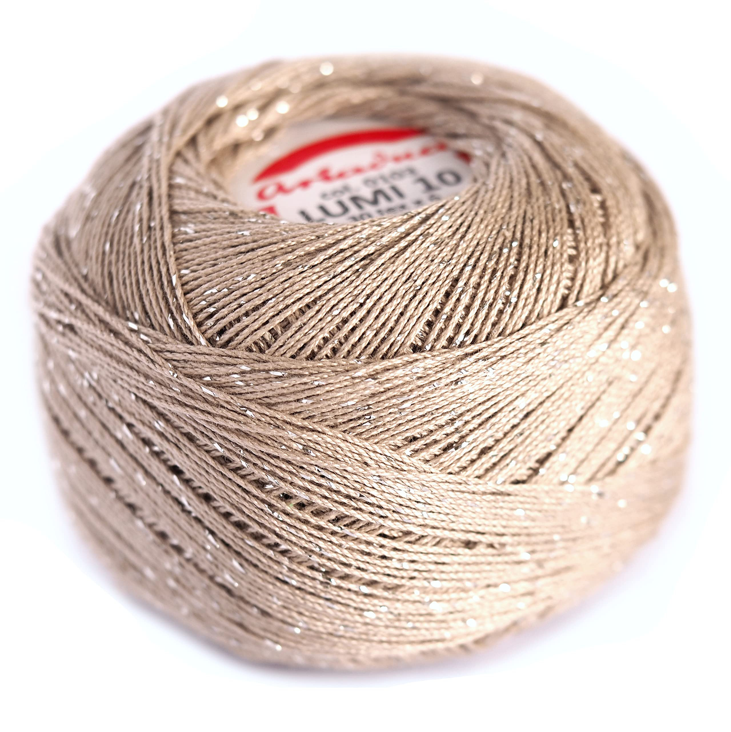 Crochet Cotton with Metallic Thread Size 10 Ball Yarn Spool Thread 50g LUMI (Taupe/Silver 103)