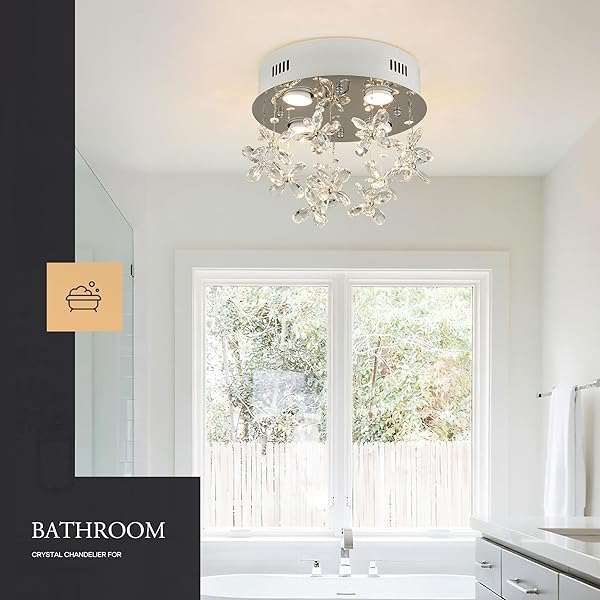 AOL FURIN 4-LIGHTS MODERN CHANDELIER K9 CRYSTAL LIGHTING FIXTURE,11.8 INCH ROUND SILVER STAINLESS STEEL FLUSH MOUNT CEILING LIGHTS FOR BEDROOM FOYER HALLWAY DINING ROOM,GU10 BULBS INCLUDE