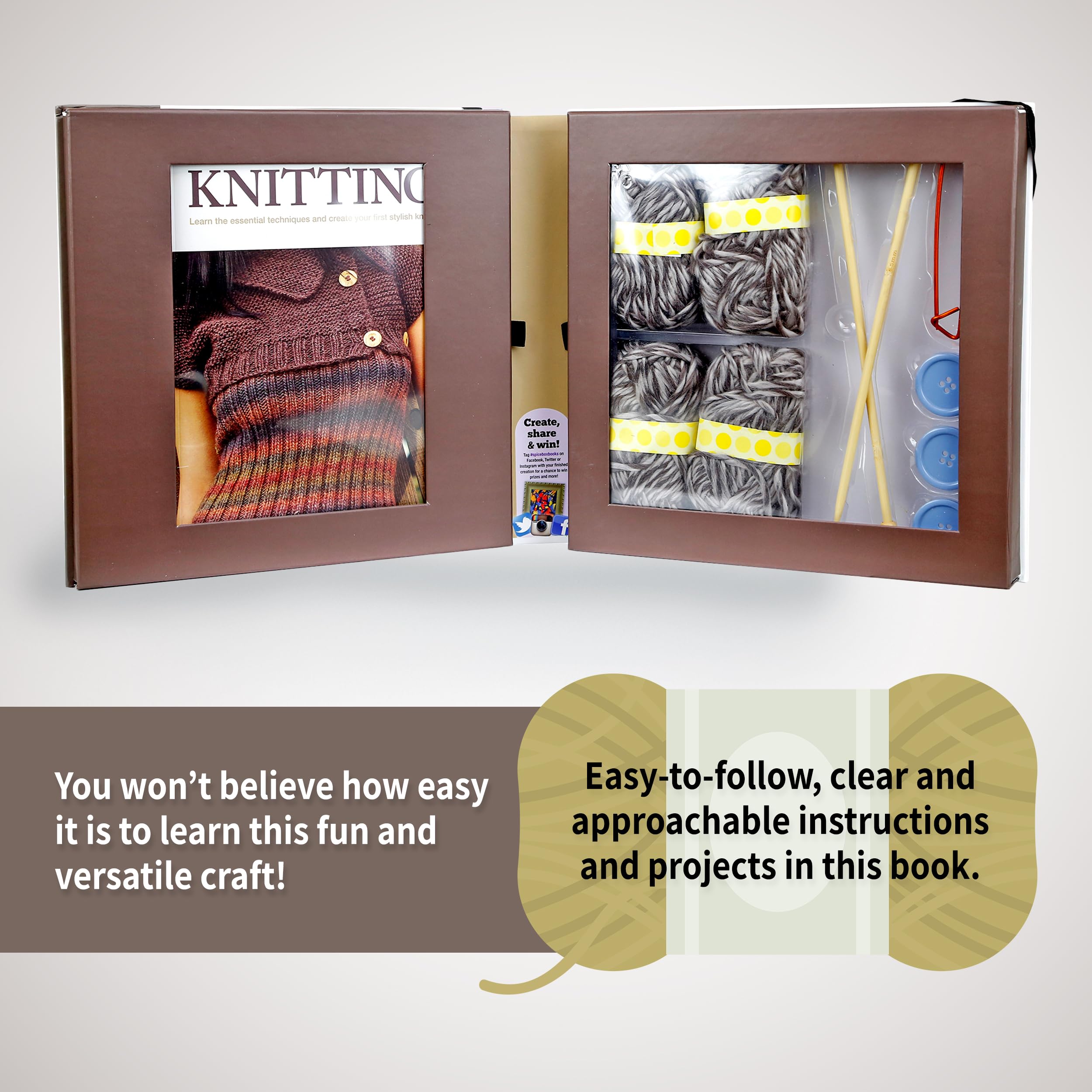 SpiceBox Introduction to Knitting Kit - Discover The Joy of Creating Cozy, Handmade Items