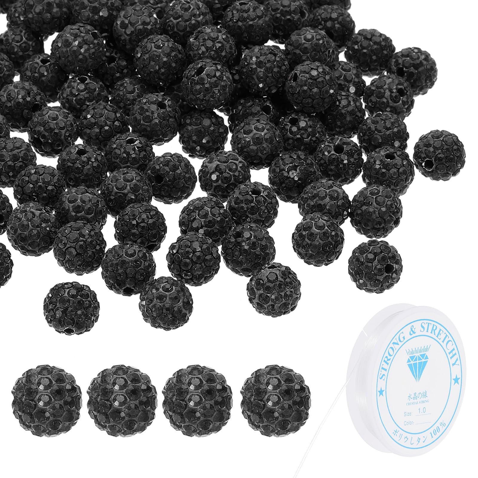 Photo 1 of PATIKIL 10mm Rhinestone Clay Beads for Jewelry Making, 120 Pack Round Ball Polymer Clay Crystal Charm Beads with Elastic String for Craft Decor Necklace Chain Bracelets DIY, Black