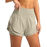 SANTINY Women's 2 in 1 Running Shorts with Pockets 3" High Waisted Exercise Workout Athletic Shorts for Women with Liner