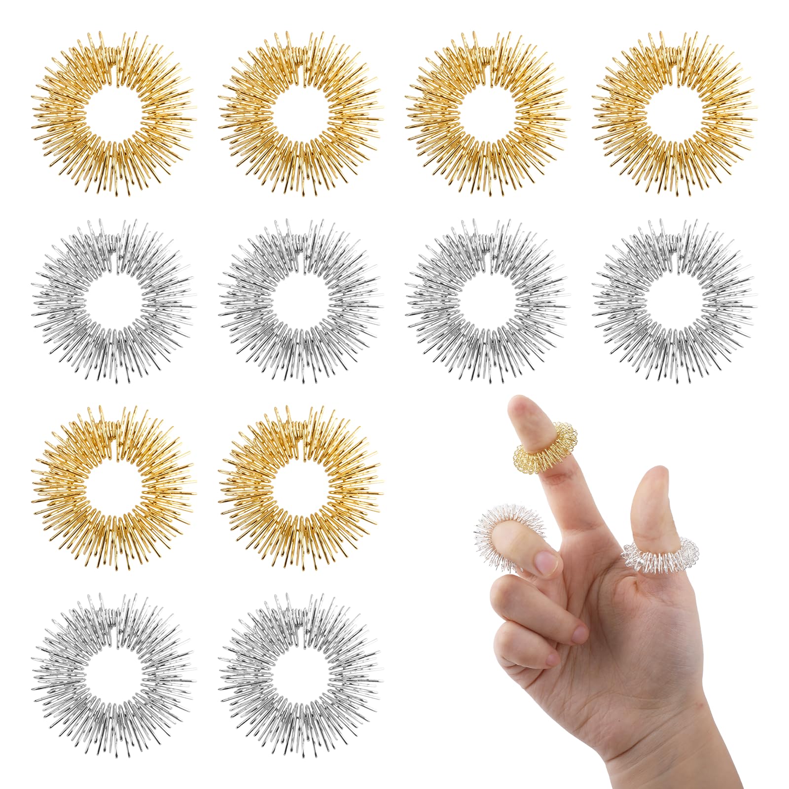 Photo 1 of JIYIN Spiky Sensory Rings, 12 Pcs Fidget Rings Stress Relief Toys Acupressure Rings, Spiky Sensory Finger Rings for Anxiety Stress Relief Fidget Sensory Toys for Adults Stress Reducer, Gold & Silver