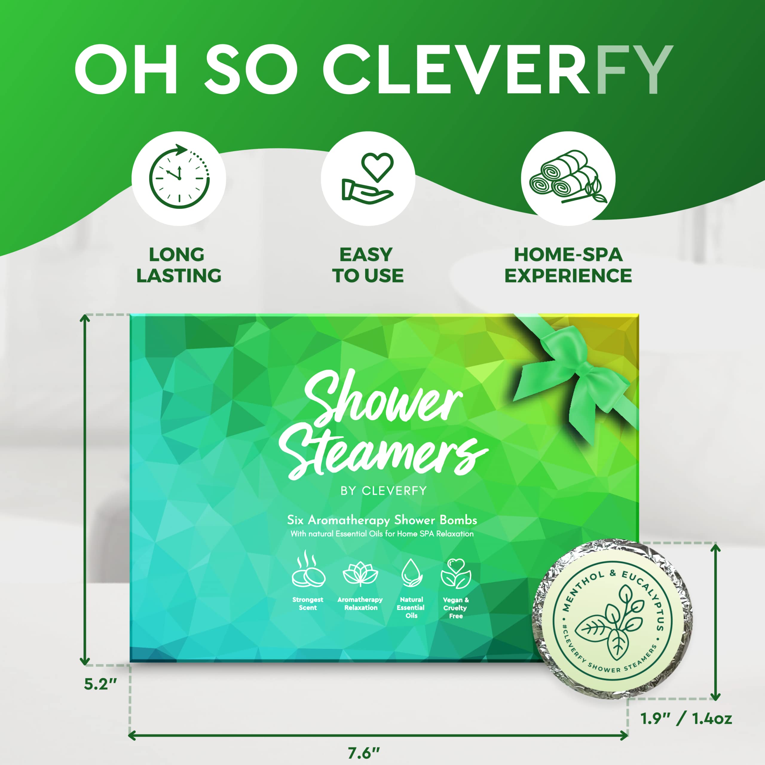 Cleverfy Eucalyptus for Shower Steamers Aromatherapy – Self-Care Shower Bombs for Sinus Relief and Nasal Congestion – 6 Tablets