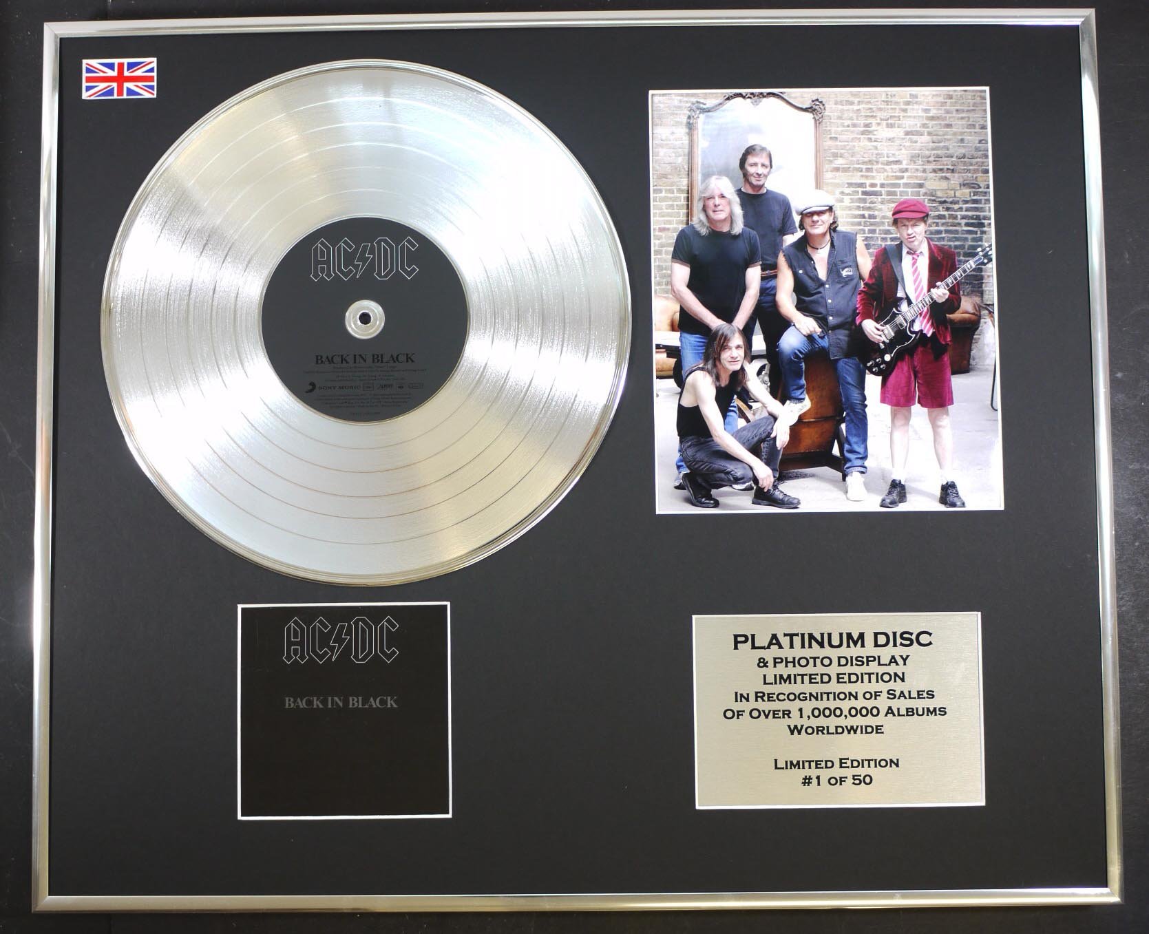 AC/DC/CD PLATINUM DISC/RECORD & PHOTO DISPLAY/LTD. EDITION/COA/BACK IN BLACK