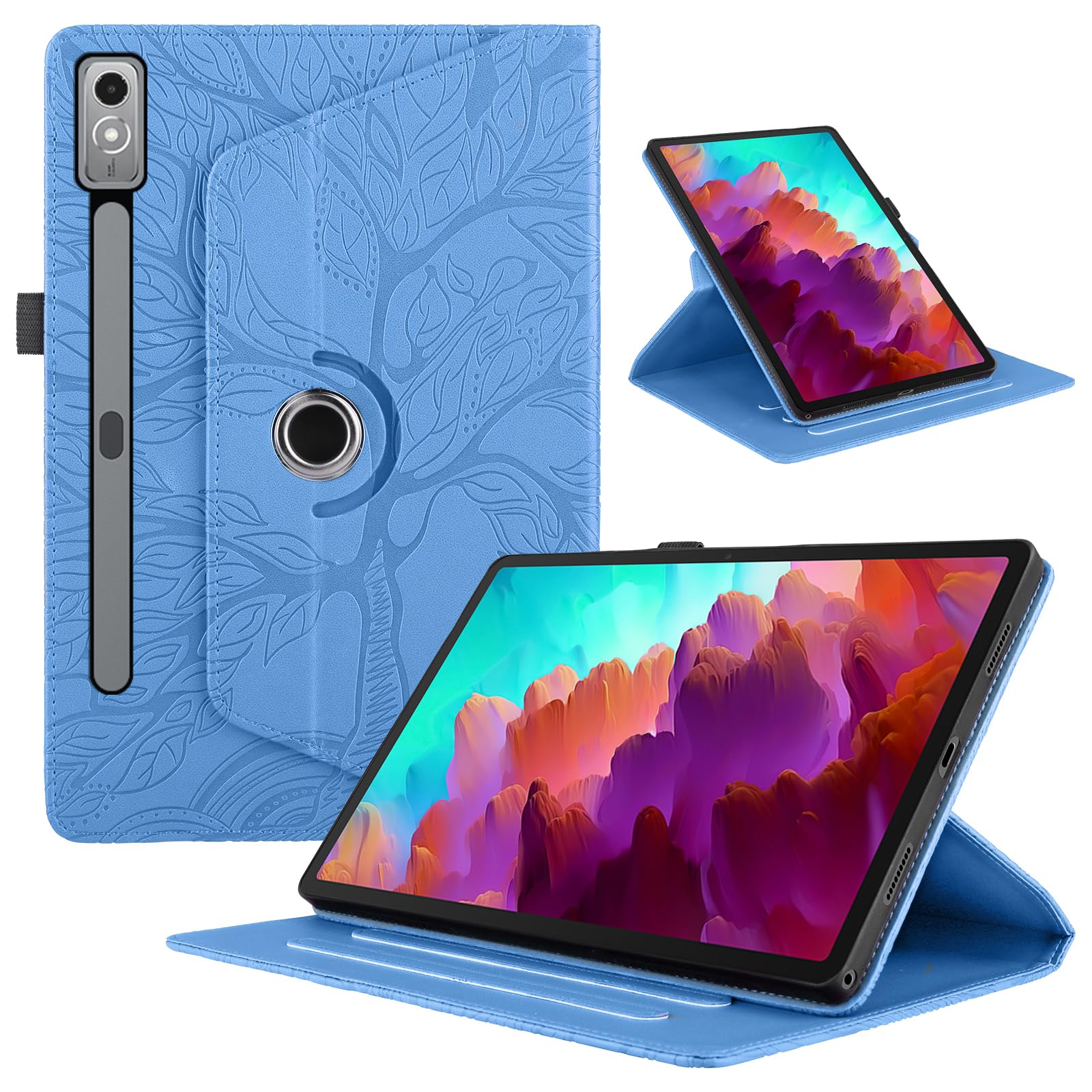 TEDTIKJT Rotating Case Compatible with Lenovo Xiaoxin Pad Pro/Lenovo Tab P12 12.7 Inch 2023 Flip PU Leather 360 Degree Rotating Stand Protective Cover with Support Function Tablet Case, Blue