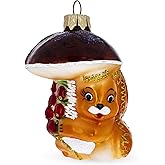 Whimsical Squirrel Under Mushroom Glass Christmas Ornament