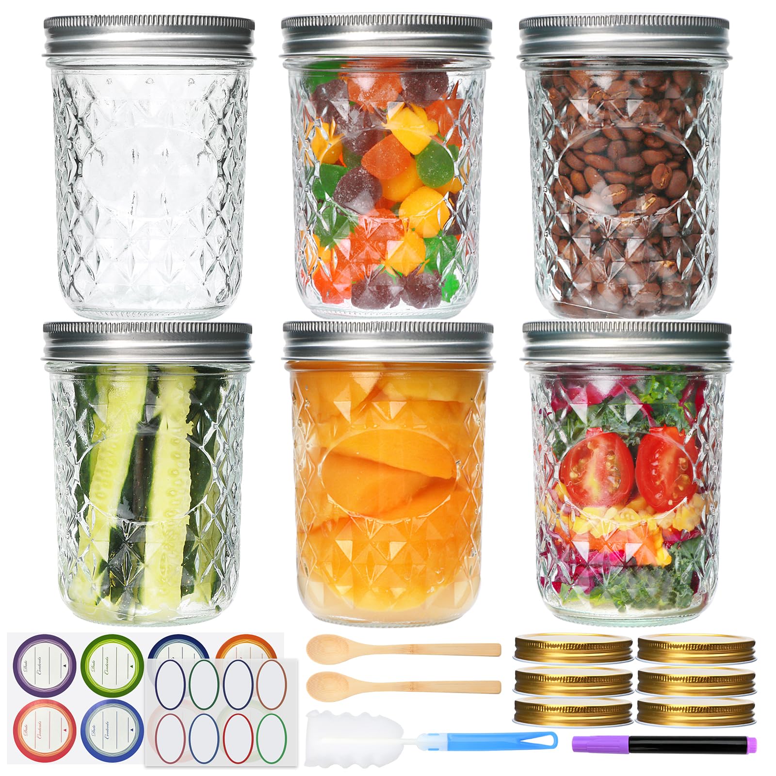 Photo 1 of Ufrount Mason Jars 16oz,Canning Jars with Metal Airtight Lids and Bands,Wide Mouth Mason Jars Ideal for Spice, Jam, Honey, Jelly, Yogurt, overnight oats,Meal Prep, Wedding Favors,6Pack
