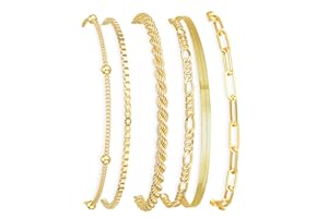 DEARMAY Gold Bracelets for Women Waterproof, 14K Gold Plated Jewelry Sets Trendy Thin Dainty Stackable Cuban Link Paperclip Chain Bracelet Pack Fashion Accessories Gifts for Womens