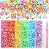 9000Pcs Flatback Pearls for Crafting, Pink Yellow Half Pearls Beads Gems, 3-8mm Green Blue Purple Color Half Round ABS Flatback Pearl Beads Bedazzling for Nails Art Crafts DIY Shoes Clothes Bags