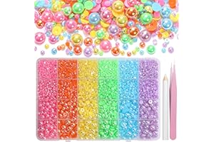 TATIWOO 9000Pcs Flatback Pearls for Crafting, Pink Yellow Half Pearls Beads Gems, 3-8mm Green Blue Purple Color Half Round ABS Flatback Pearl Beads Bedazzling for Nails Art Crafts DIY Shoes Clothes Bags