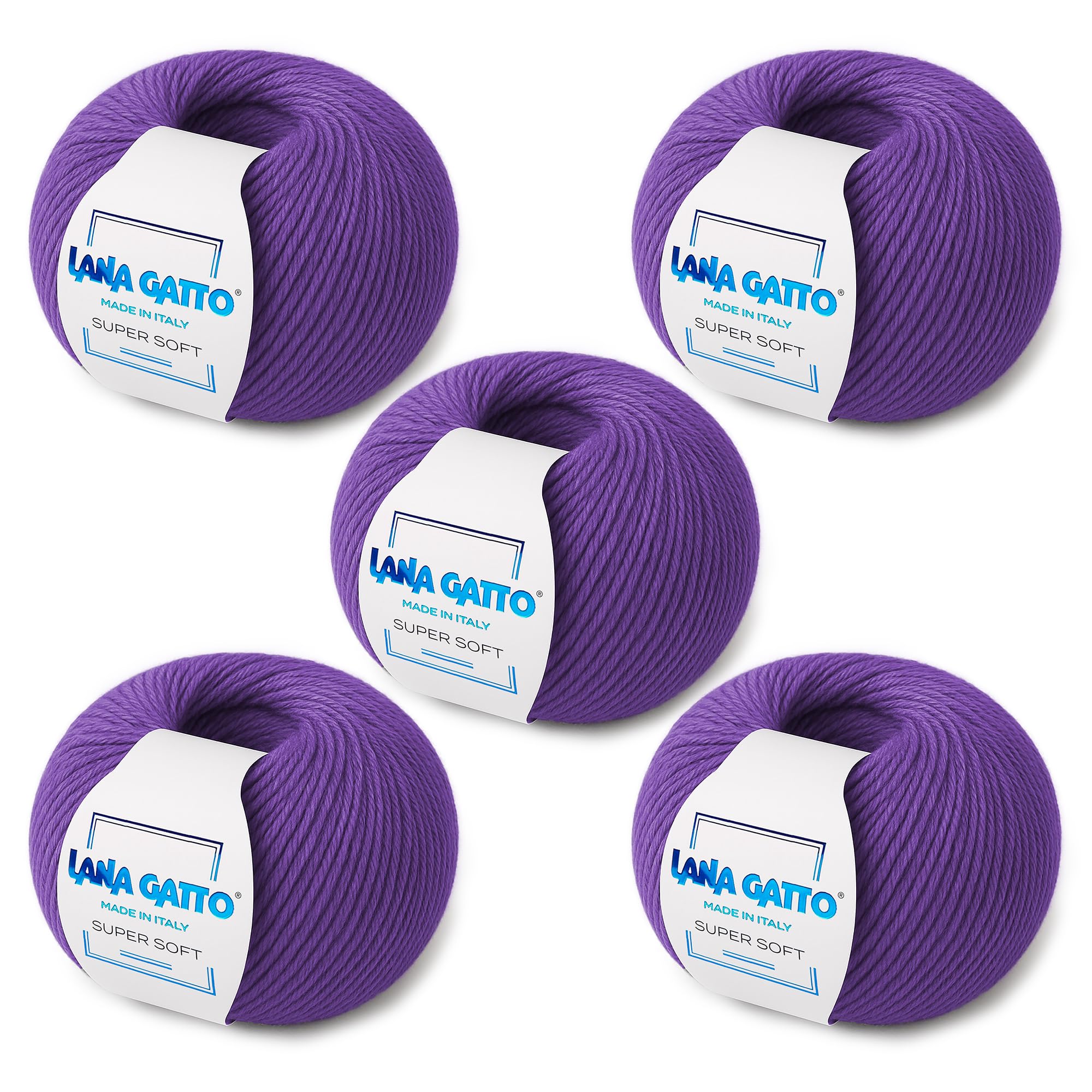 Super Soft Yarns for Crocheting and Knitting 100% Merino Wool Soft Yarn, Extrafine Wool Made in Italy by Lana Gatto Super Soft Line, 9 oz 685 yds, (5, Purple - 14647)