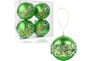 ZHANYIGY 4" Christmas Ball Ornaments, 4pc Set Green Shatterproof Christmas Decorations Tree Balls for Xmas Trees Wedding Party Holiday Decorations