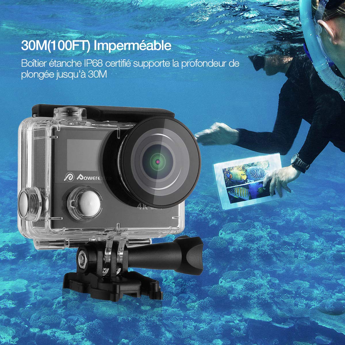 Powerextra Caméscope Sport 4K Caméscope Sport Caméra d’Action Appareil Photo Ultra HD 1080p Casque Imperméable /2 Inch Ecran LCD /Grand Angle 170°/12MP & WIFI /Étanche 30M /2.4G Télécommande/19 KITS Accessories