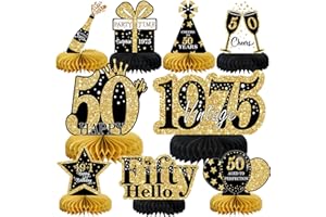 MOORAY 9 Pcs 50th Birthday Decorations Honeycomb Centerpieces for Women Men, Black Gold 1975 Aged to Perfection Vintage Centerpieces for Tables Toppers,Fifty Years Birthday Party Decorations Supplies