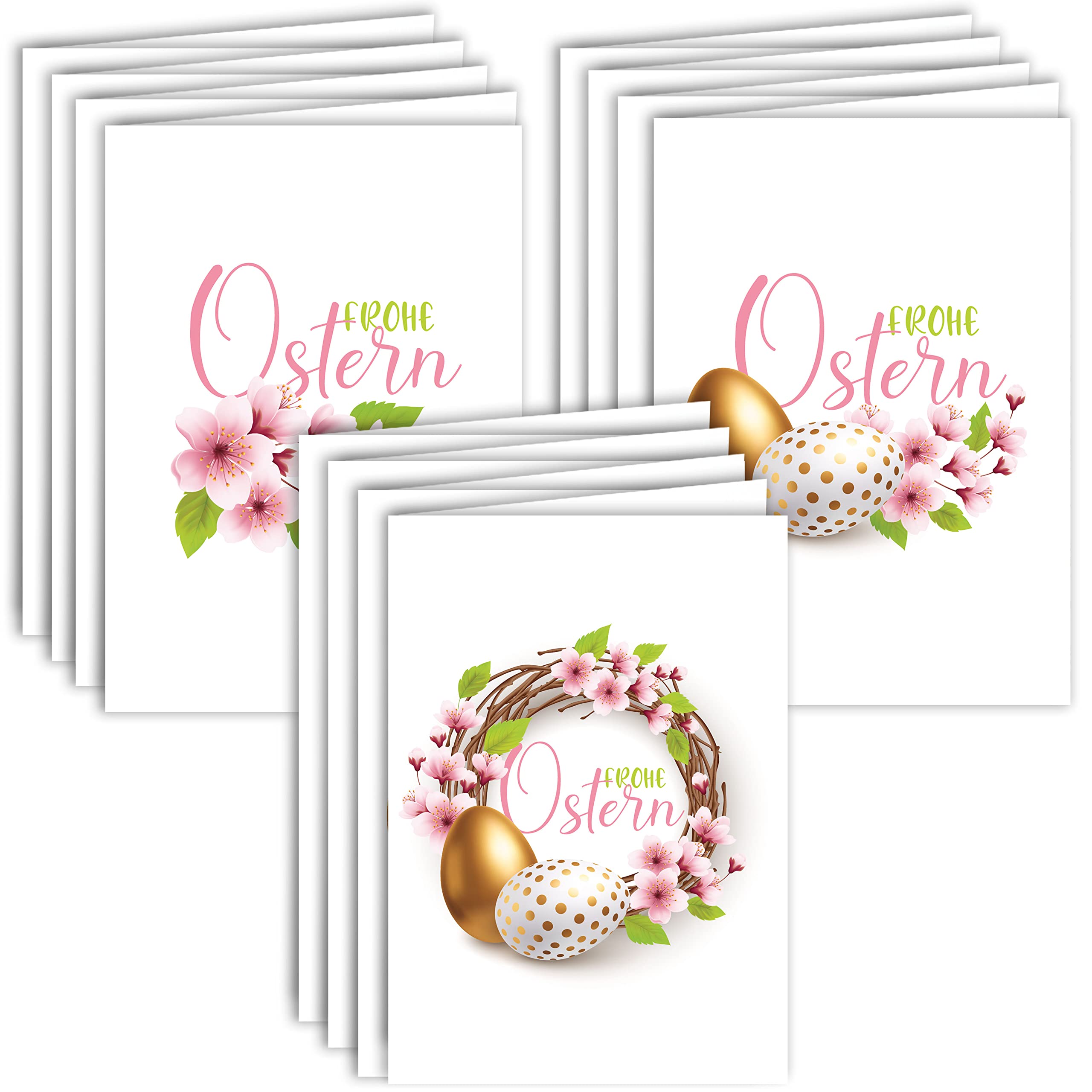 Easter Cards with Envelope Set of 12 Hinged Happy Easter Greeting Cards in A6 Folding Cards Gold Pink Eggs Flowers Happy Easter Cards Card Set Envelope High Quality Business