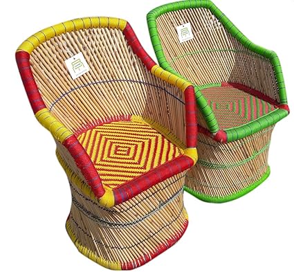 Ecowoodies Daisies Eco-Friendly Handicraft Cane Sitting Stool Table Chair