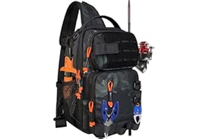 BHWRA Tactical Fishing Sling Backpack Outdoor Fishing Tackle Storage Bag for Gear and Equipment Shoulder Backpacks-Gift for Men (Black Camouflage)