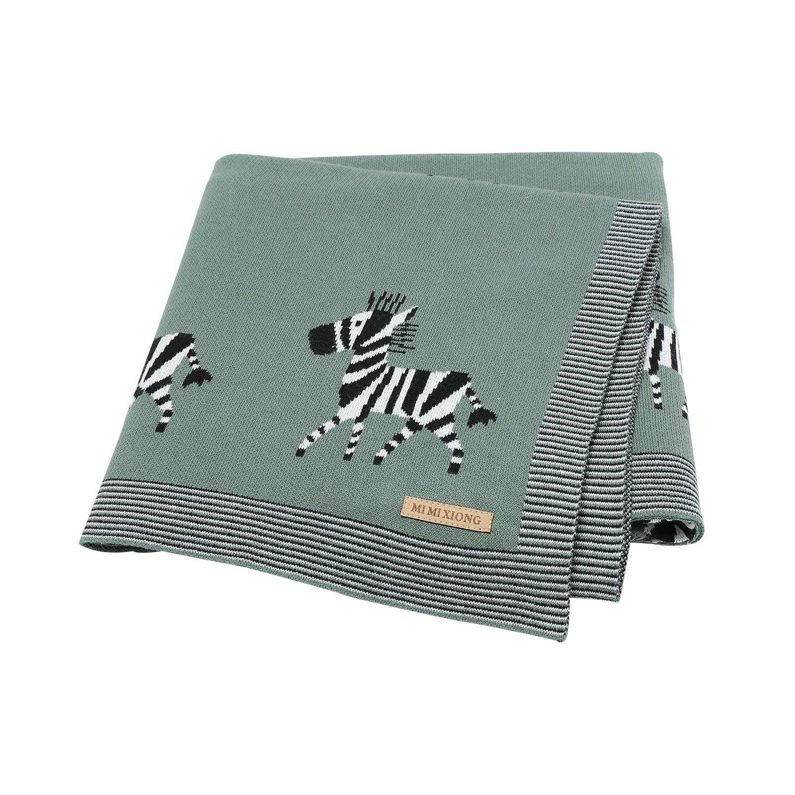 DovFanny Baby Blanket 100% Cotton Knitted Soft Blanket for Newbron with Lovely Zebra, 100 x 80cm Dark Green โ image 1